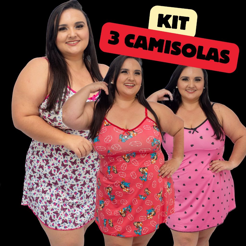 Kit 3 Camisolas Feminina Plus Size Camisola Sexy Camisola XGG Camisola Plus Size Sensual em Oferta na Shopee
