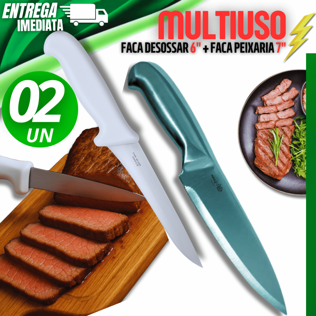 Conjunto02 Faca7" Peixaria Linha Texas Utilidades Faca Desossar Premium Multiuso Qualidade Garantida