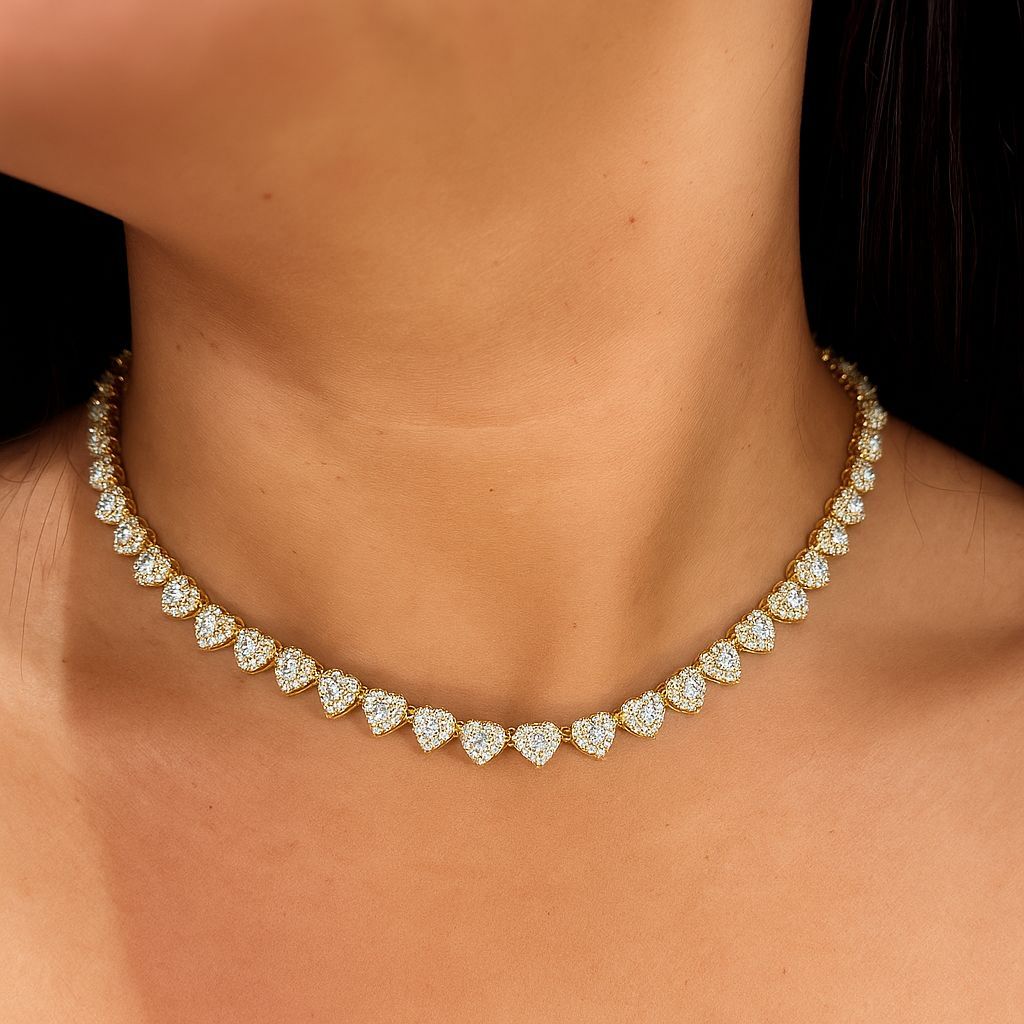 Colar Feminino de Coração Cravejado Zircônia Banhado a Ouro 18k Joia Fina Luxo Presente