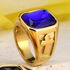 Anel Formatura Banhado a Ouro Prosperidade com Pedra Azul