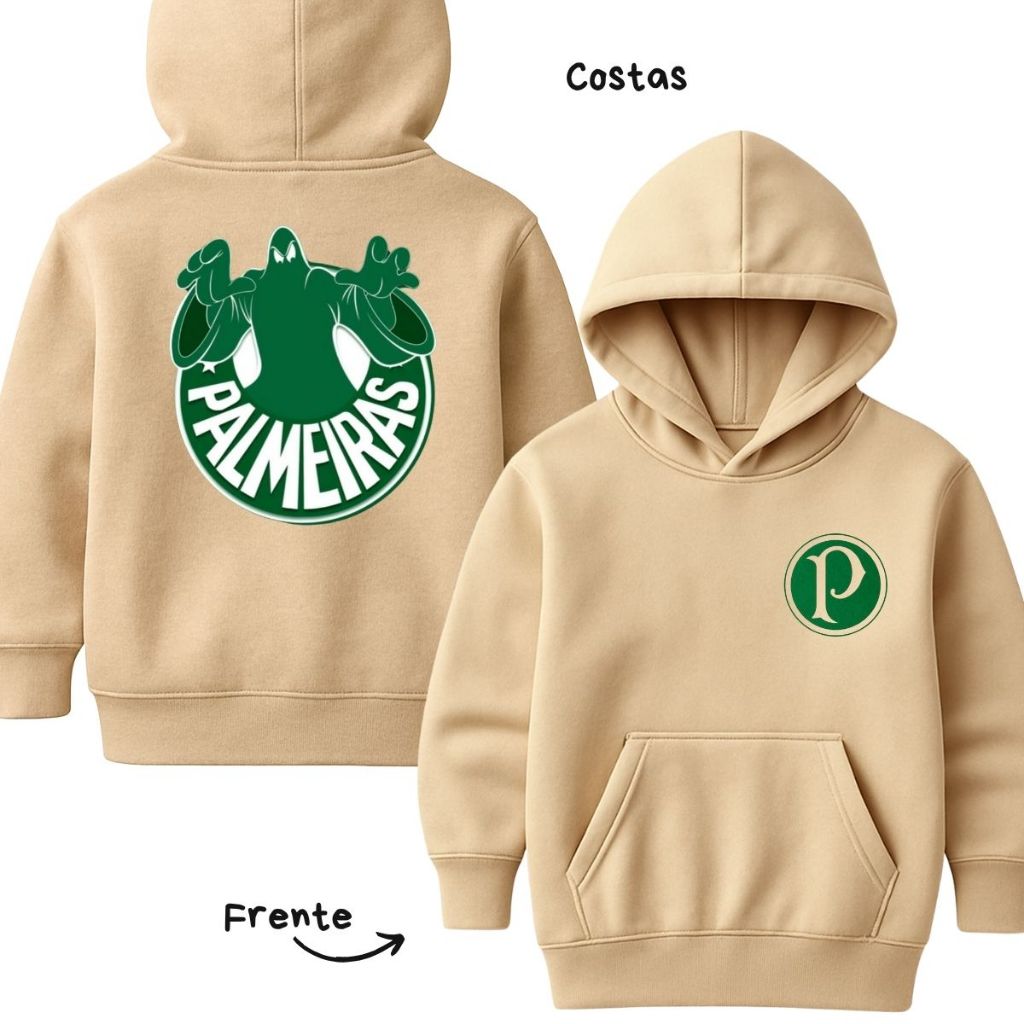Moletom Canguru Com Capuz Palmeiras Verdão Porco Blusa de Frio Mancha Verde Fantasma Casaco Infantil Agasalho