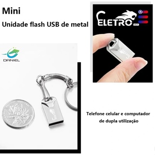 Pen drive USB de metal de alta velocidade da marca ELETRO 8G/16G/32G/64G com chaveiro compatível com celulares e laptops em Oferta na Shopee