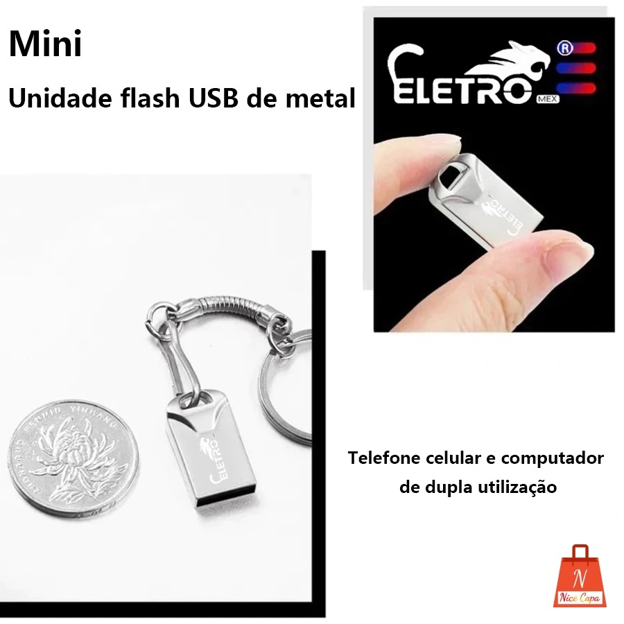 Pendrive USB de metal de alta velocidade da marca ELETRO 8G/16G/32G/64G com chaveiro compatível com celulares e laptops