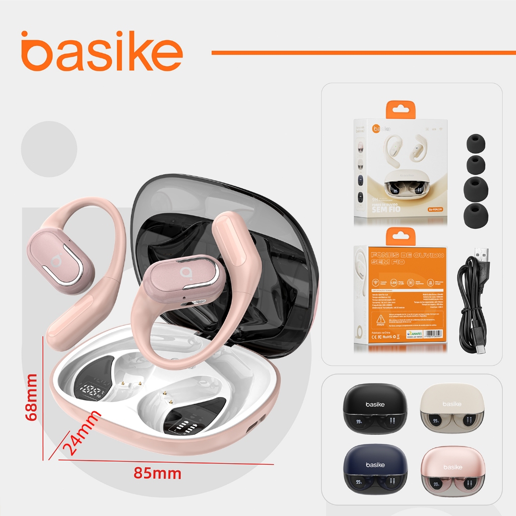 Basike Fones de ouvido sem fio TWS com luz LED Duração da bateria Sumsung e iPhone de 12h BA-FON239 em Oferta na Shopee
