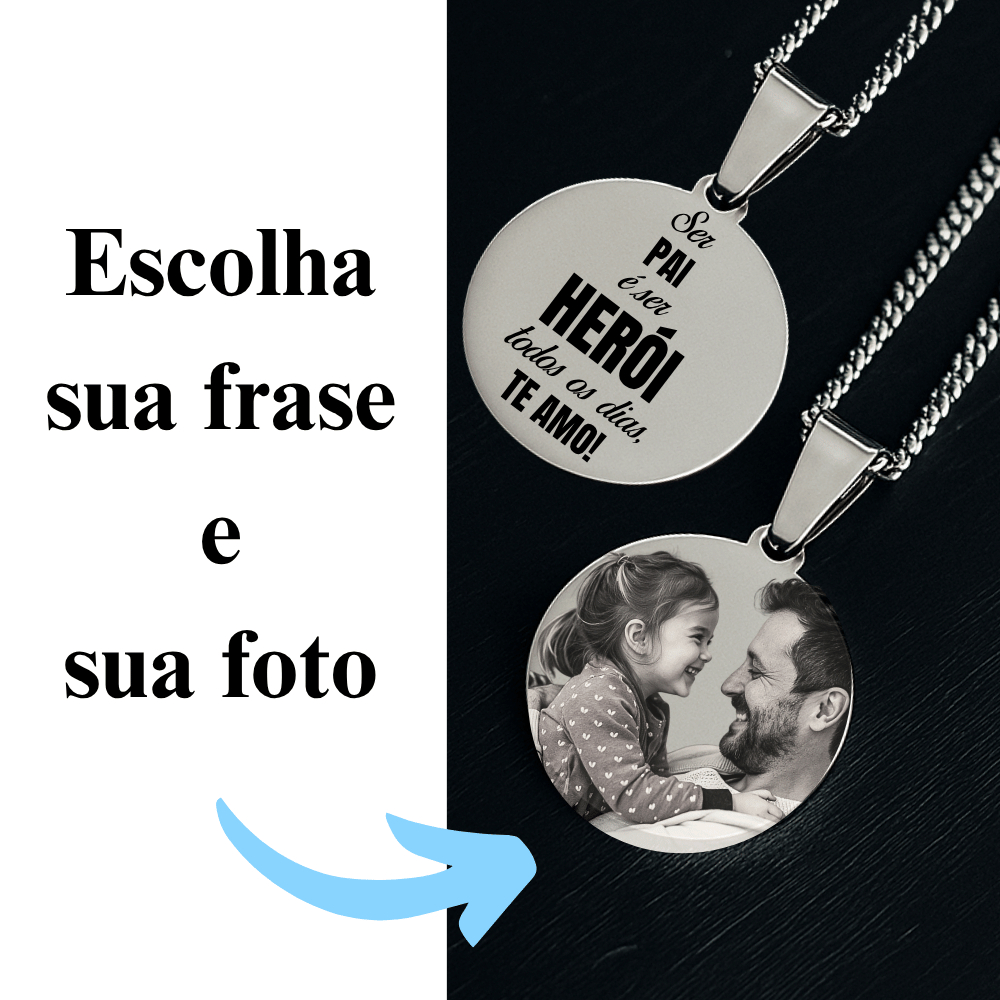 Cordão Colar Masculino Pingente Gravado Pai Presente com Foto Data Especial Falecido Aço Prateado em Oferta na Shopee