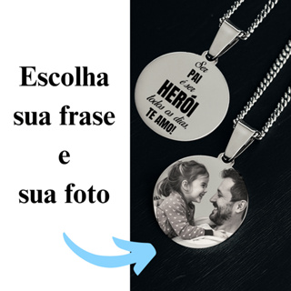 Cordão Colar Masculino Pingente Gravado Pai Presente com Foto Data Especial Falecido Aço Prateado em Oferta na Shopee