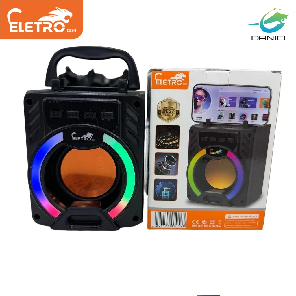 Caixa de som portátil Bluetooth RGB de 8 W da marca ELETRO com suporte para telefone