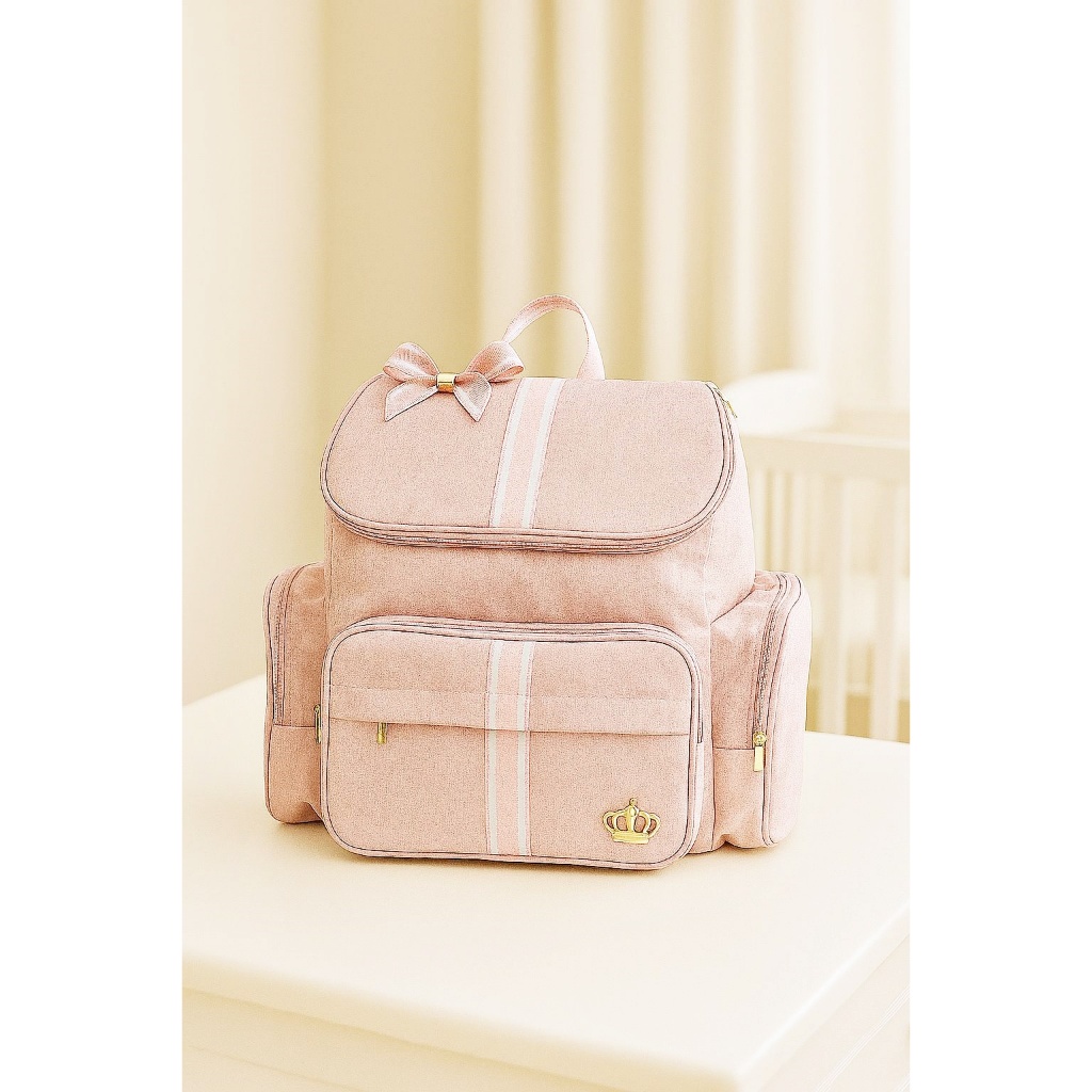Mochila Maternidade Bolsa Bebê Rosa/Rosa Laço Luxo Grande