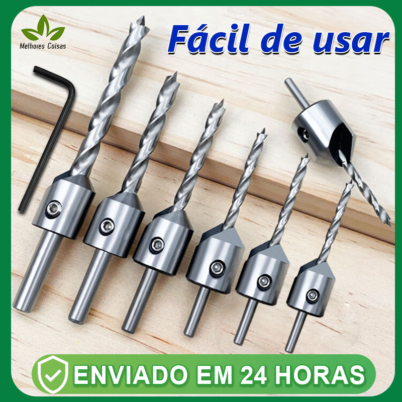 Jogo Broca Escariadora Madeira Piloto must-have de carpintaria em Oferta na Shopee