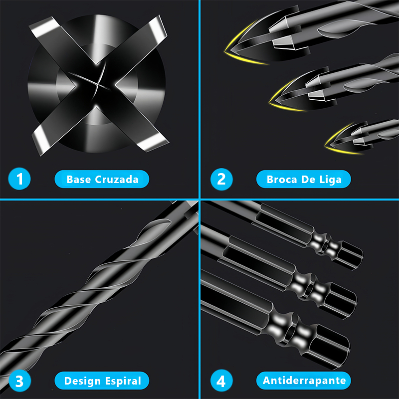 Kit 10 Brocas de carboneto Triangular Titânio Profissionais 3/16-1/2 De Para  Fura Tudo