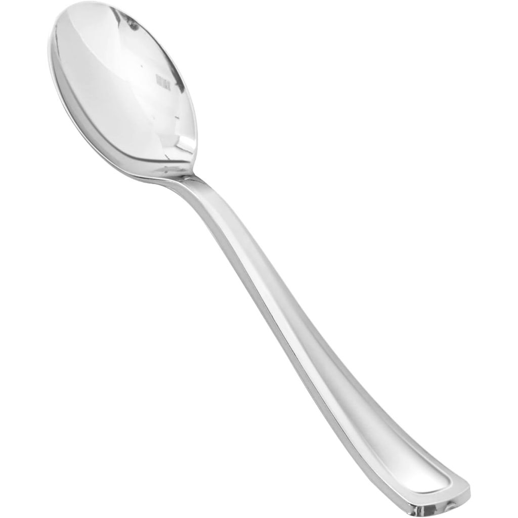 Kit 25-50 Colheres Refeição 17,3cm descartáveis de luxo em plástico prata
