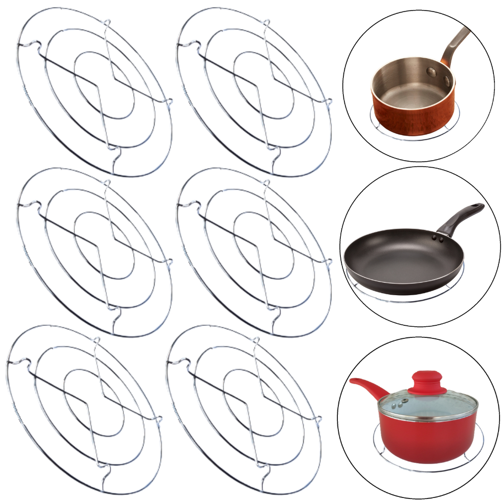 Kit 4 Ou 6 Descanso De Panela Quente Metal Cromado Suporte Frigideira Organizador De Mesa Redondo 17,5cm