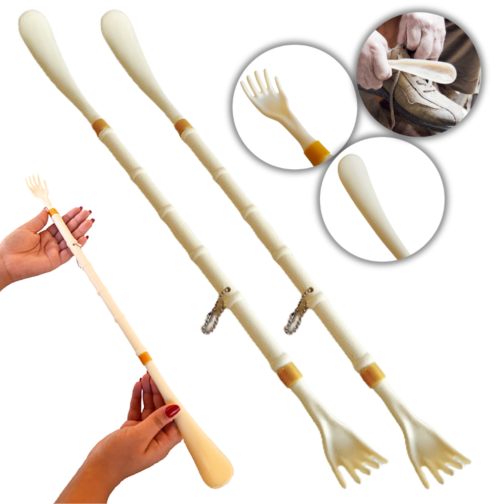 Kit 2 Calçador Calçadeira De Sapato Social Tênis Masculino Feminino Longo 50cm Mãozinha Coça Coçador Costas Prático