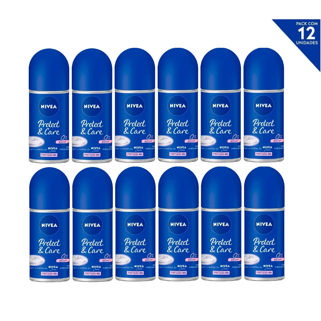 Desodorante Roll On Nívea Protect & Care 50ml - 12 unidades!