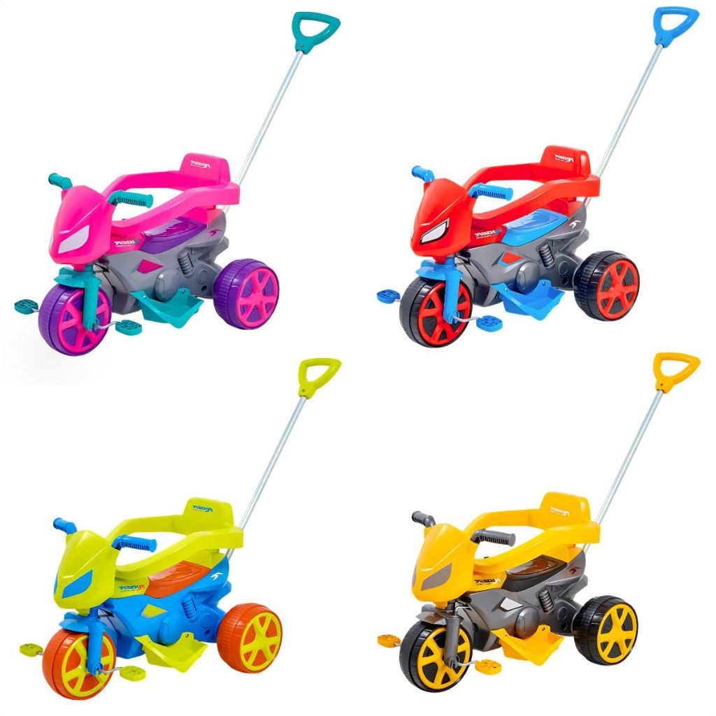 Triciclo Velotrol Infantil com Haste e Pedal Modelo Moto Spider em Oferta na Shopee