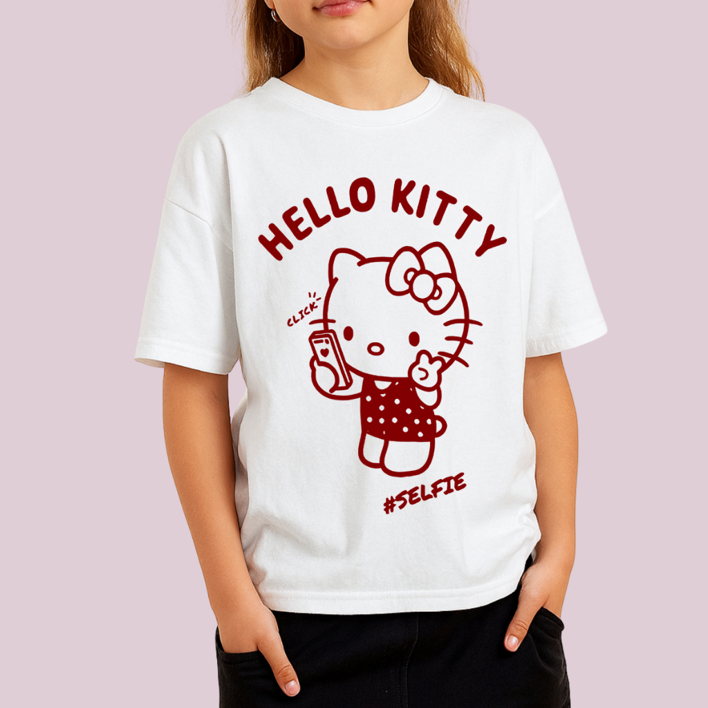 Camiseta Estampada Em Algodão Hello Kitty Infantil Juvenil Criança Desenho Tendência Camisa Feminina