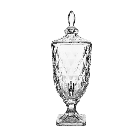 Suqueira de Vidro 5 Litros Jarra De Vidro Cristal Diamante Suporte e Torneira Tampa Água Saborizada