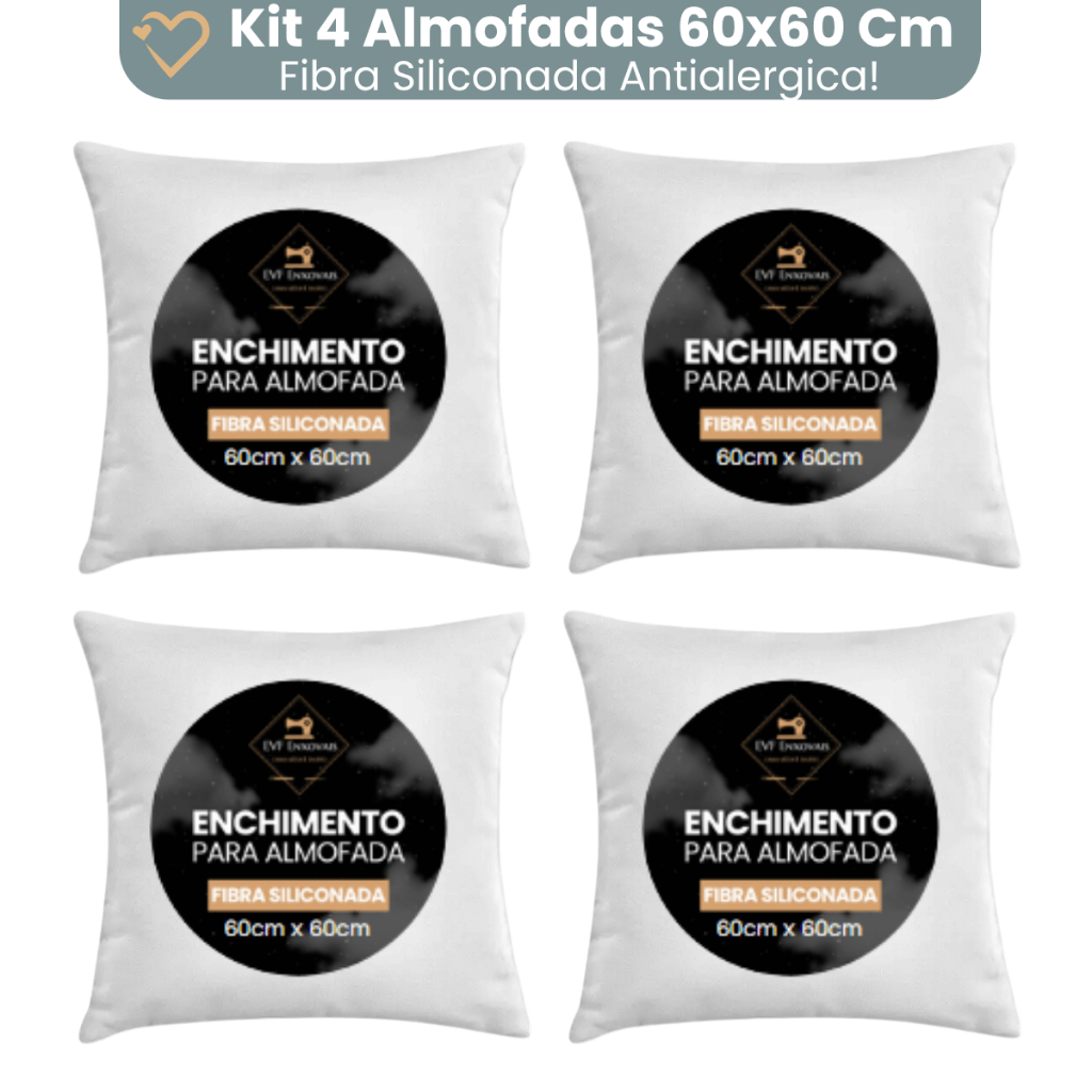 Enchimento Almofada Refil 60x60 Silicone Antialergico Kit 4 Unidades