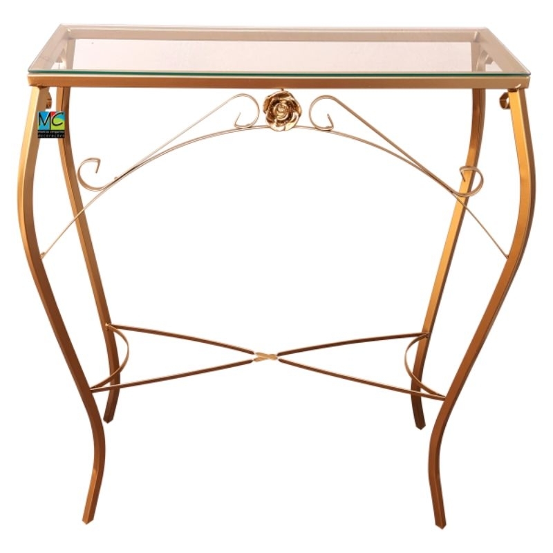 Aparador Colonial com Tampo de Vidro – Mesa Decorativa Sala, Hall de Entrada e Corredor | Aparador Luxo Clássico