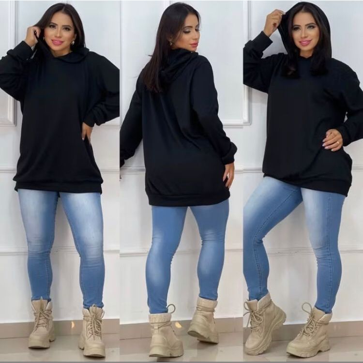 Blusão Feminino Lanzinha Oversized Com Capuz Inverno Quentinho
