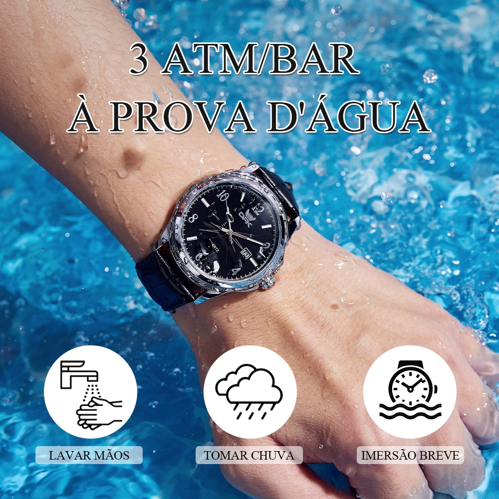 OPK Relógios de casual couro masculinos oriente relogio original à prova de água quartzo luxo 6031