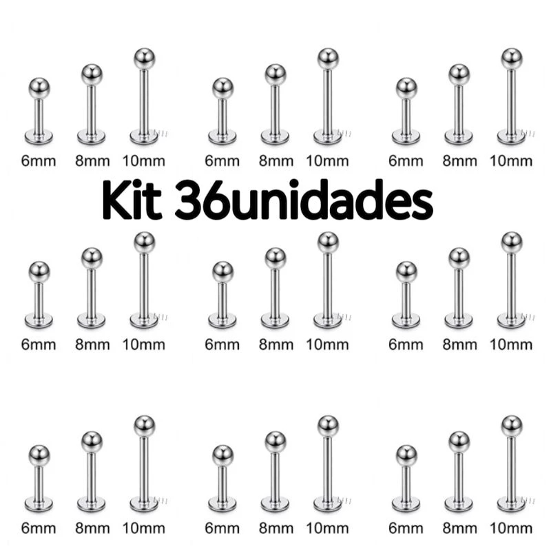 kit 36 (3cartelas)Piercing Labret Lábios Boca Tragus Conch Aço inoxidavel Cirúrgico em Oferta na Shopee