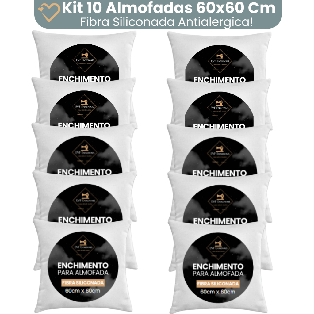 Enchimento Almofada Refil 60x60 Silicone Antialergico Kit 10 Unidades