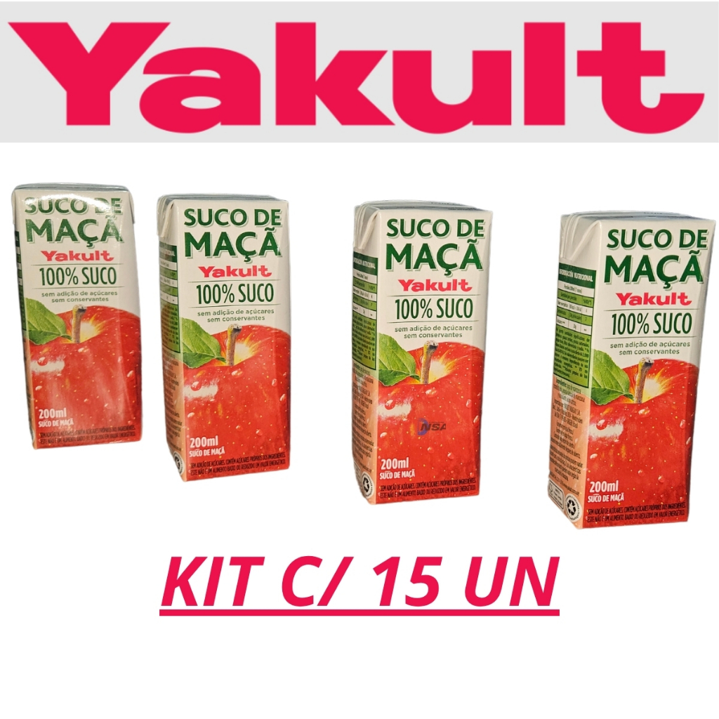 Suco de Maçã Yakult 100% Natural - Caixa C/15 Unidades - S/Açúcares, Conservantes e Glúten
