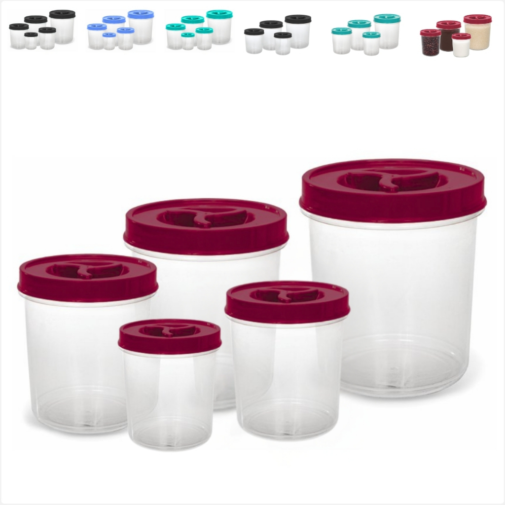 Conjunto de Pote Redondos Com tampa de Rosca Para Mantimentos em Oferta na Shopee