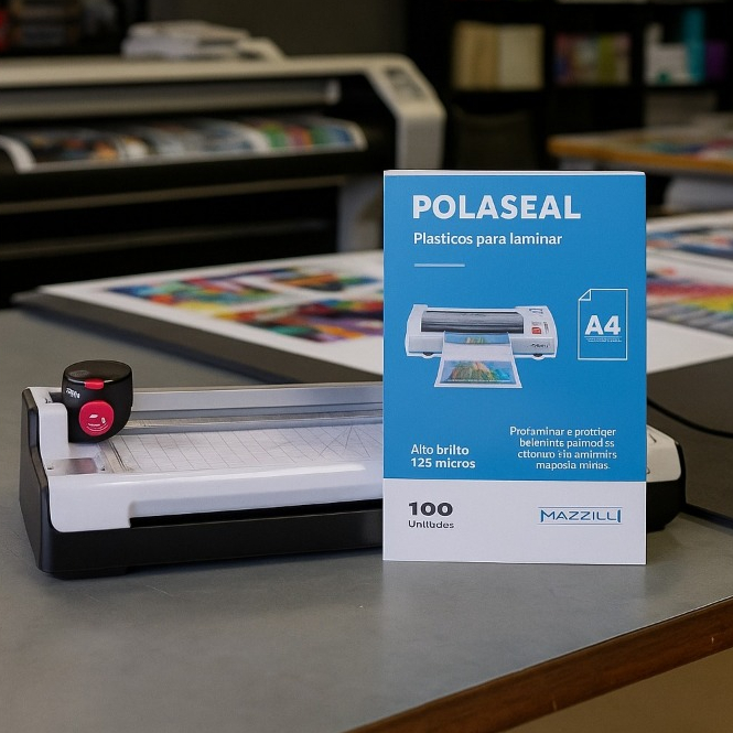 Kit Plastificadora Refiladora Laminadora A4 3x1 + 100 Plástico Para Plastificar Grafica Escritorio Escola Papelaria
