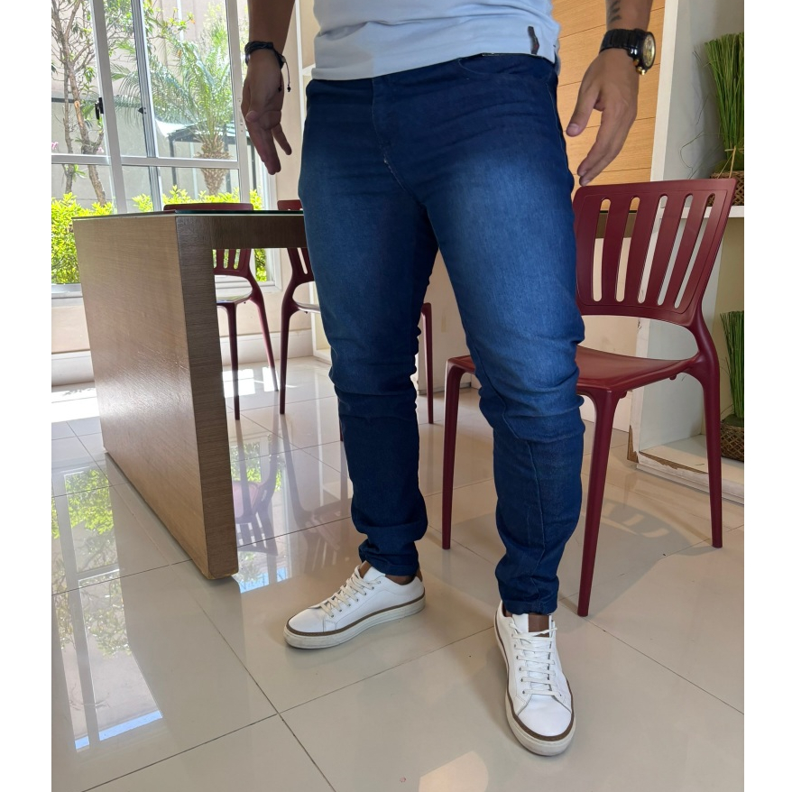 Calça Jeans Masculino Slim Elastano Casual Trabalho Azul Used Moda Masculina Verão 2026 Dia dos Pais 