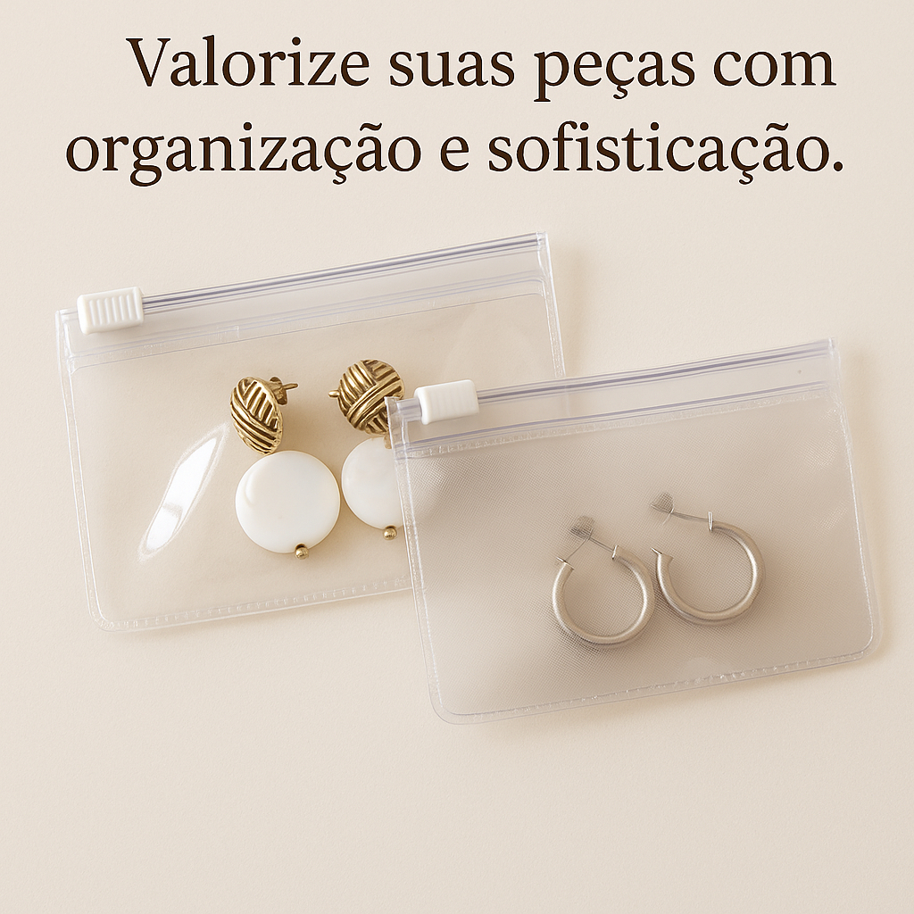 Estojo Zip Organizador semi joias, brincos, anéis 8,5x6cm (10, 20 ou 50 unidades)