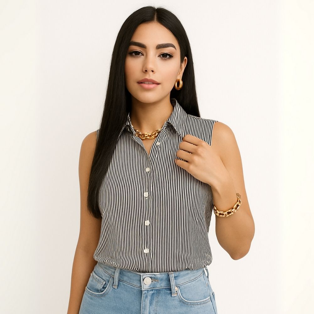 Blusa Regata Feminina Alça Larga Listrada e Lisa Elegante Social