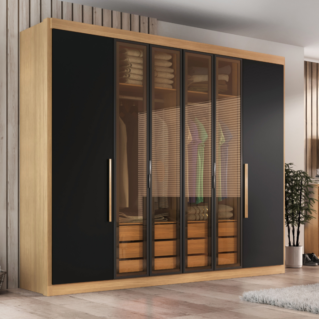 Guarda Roupa Casal Valencia 6 Portas 6 Gav C/ Vidro Reflecta - Home & Living