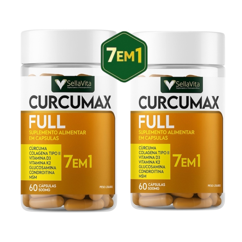 Kit 2x CurcuMax Full 7em1 - Cúrcuma + Colágeno Tipo II + Vitamina D3 + k2 + Glucosamina + Condroitina + MSM - SellaVita