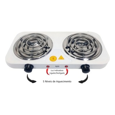 Fogão Fogareiro Elétrico Portátil Duas Bocas Branco 2000w 127V