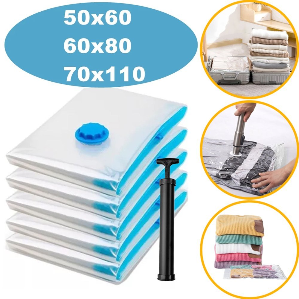 Kit 10  Saco à Vácuo COM ou SEM Bomba Vários Tamanhos para Guarda Roupa Organiza Mala Viagem Limpeza em Oferta na Shopee