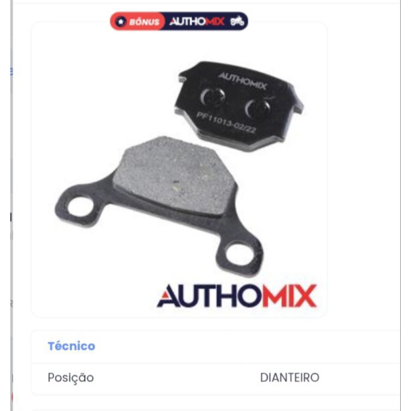 Pastilhas De Freio Para Motocicleta AUTHOMIX SUSUKI INTRUDER 125 02 / AGRALE LEGION 125 09