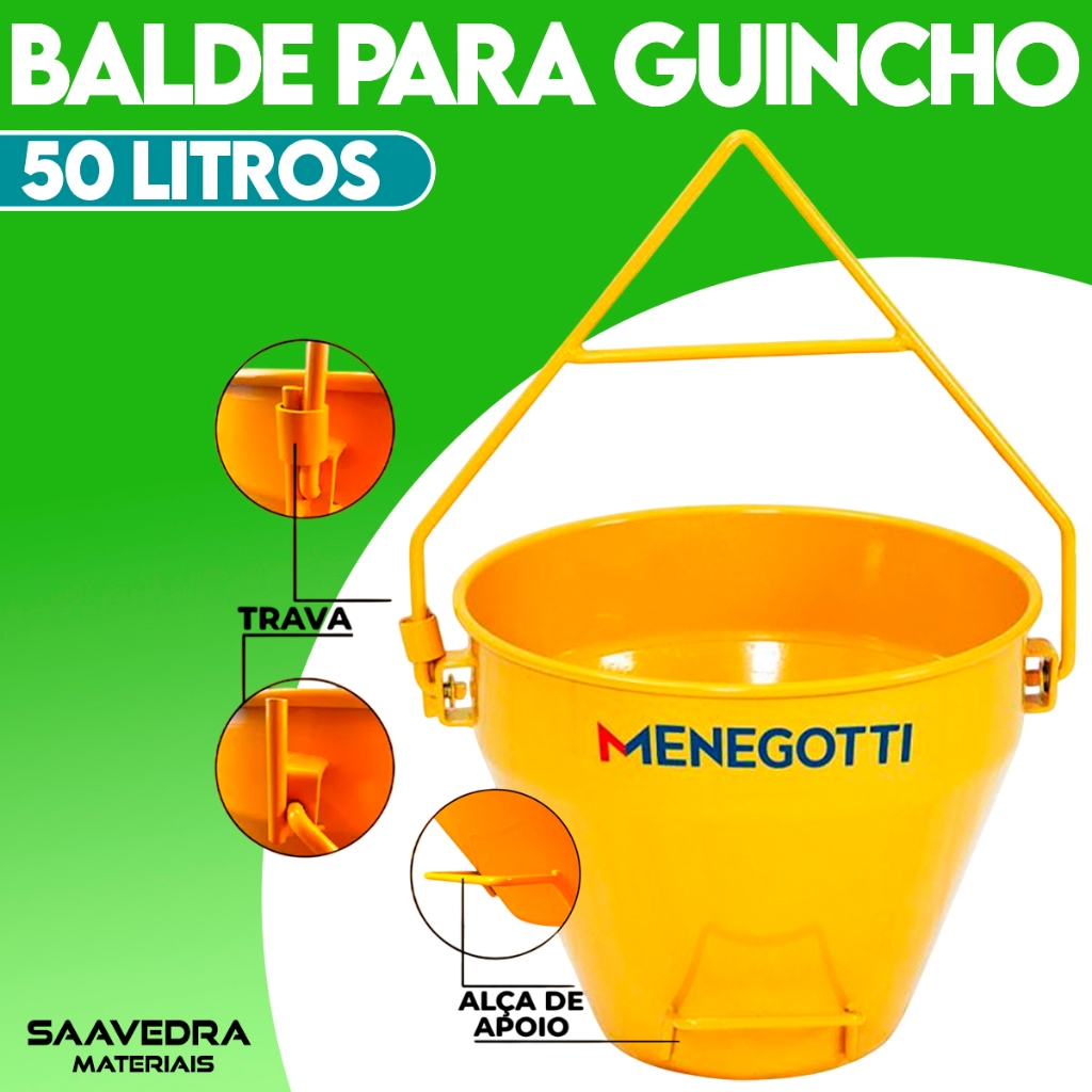 Balde Para Guincho De Coluna Menegotti 50L Caçamba Ferramenta De Construção Civil Profissional