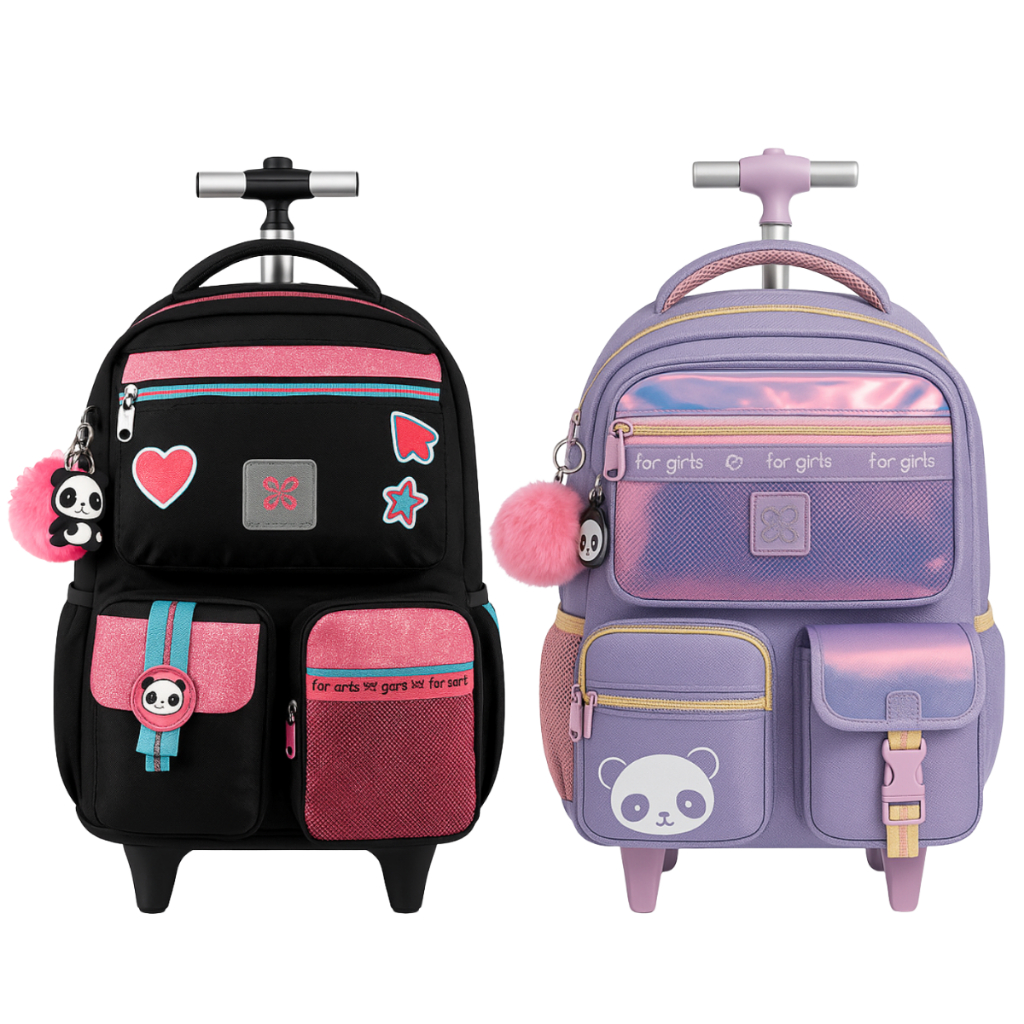 Mochila De Rodinhas Escolar Feminina Panda Juvenil Chaveiro em Oferta na Shopee