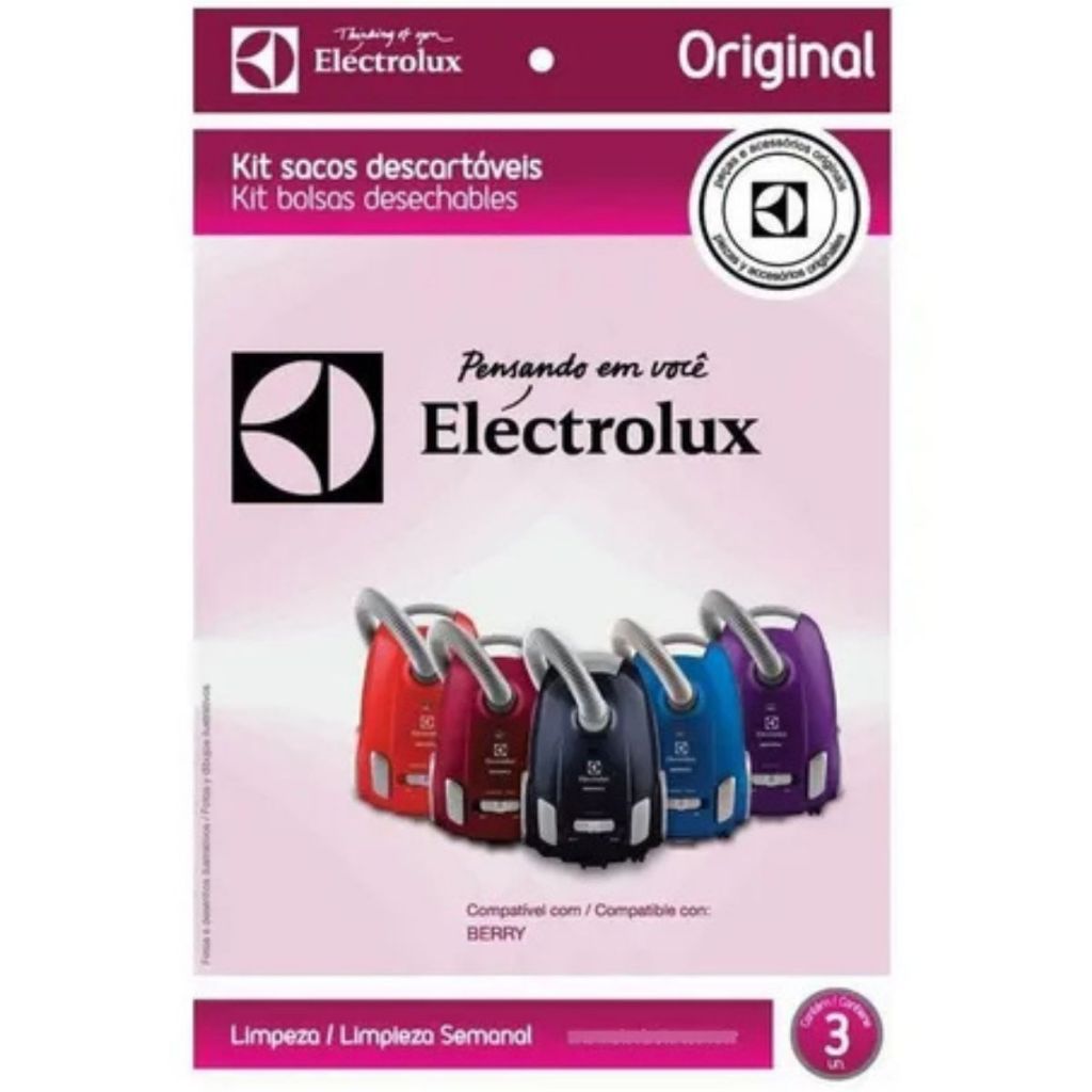 Kit Com 3 Sacos Descartáveis Para Aspirador De Pó Electrolux Berry Original Embalagem Limpeza