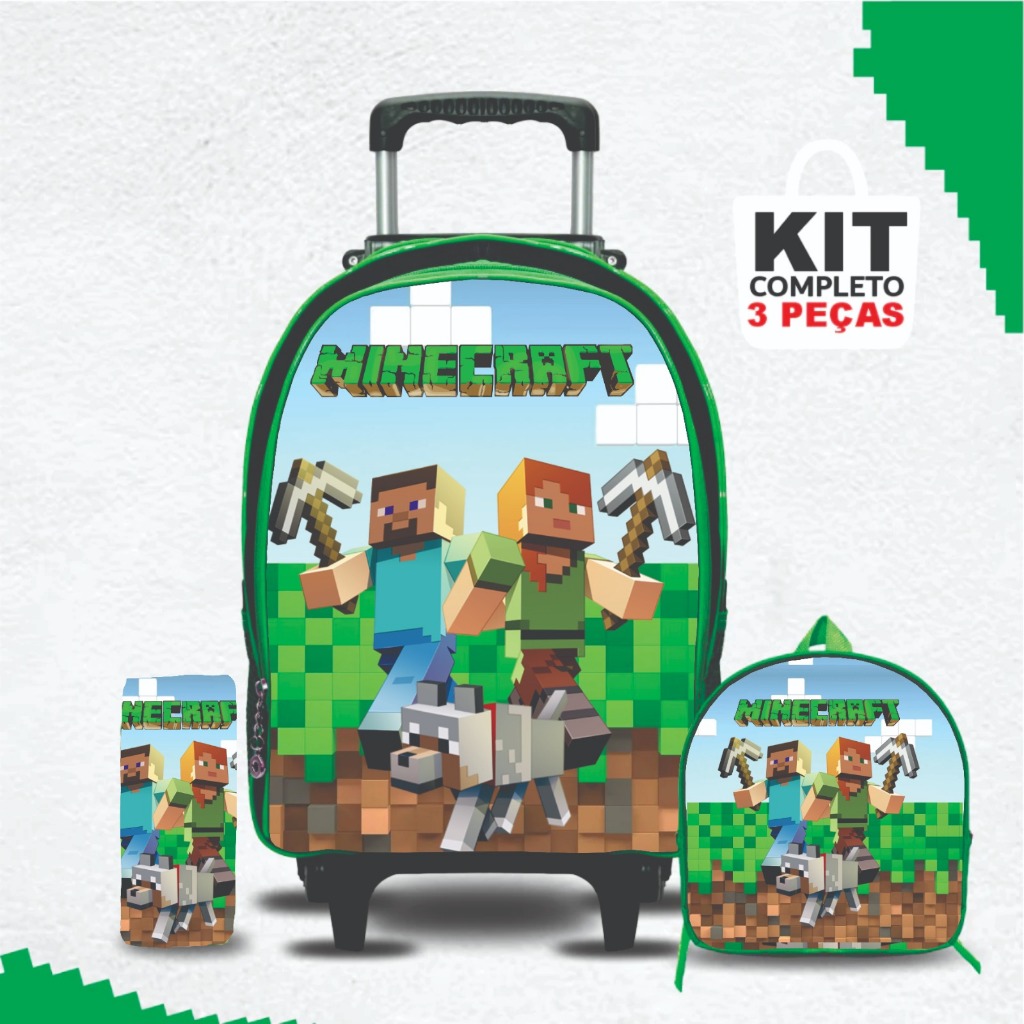 Kit mochila escolar jogo mncft com lancheira e Estojo - com Rodinhas - Menino -Masculino