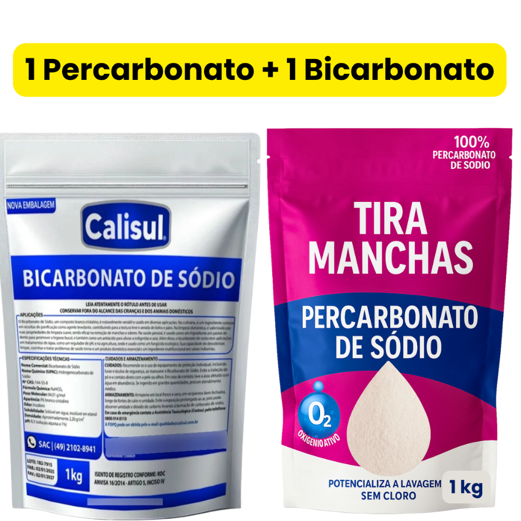 Bicarbonato + Percarbonato 1 kg de cada - Limpeza Profunda em Oferta na Shopee