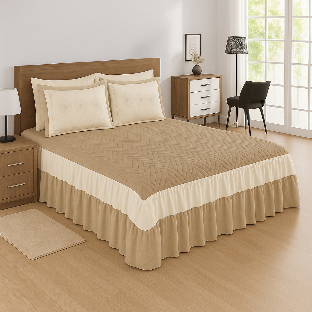 Colcha Cobre Leito Cama King Barbara 3 Peças Cor Avelã em Oferta na Shopee