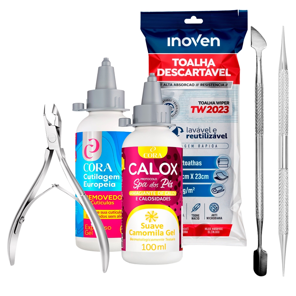 Alicate Cutícula Removedor Amaciante Espátula Palito Toalha Descartável Kit Unhas Profissional