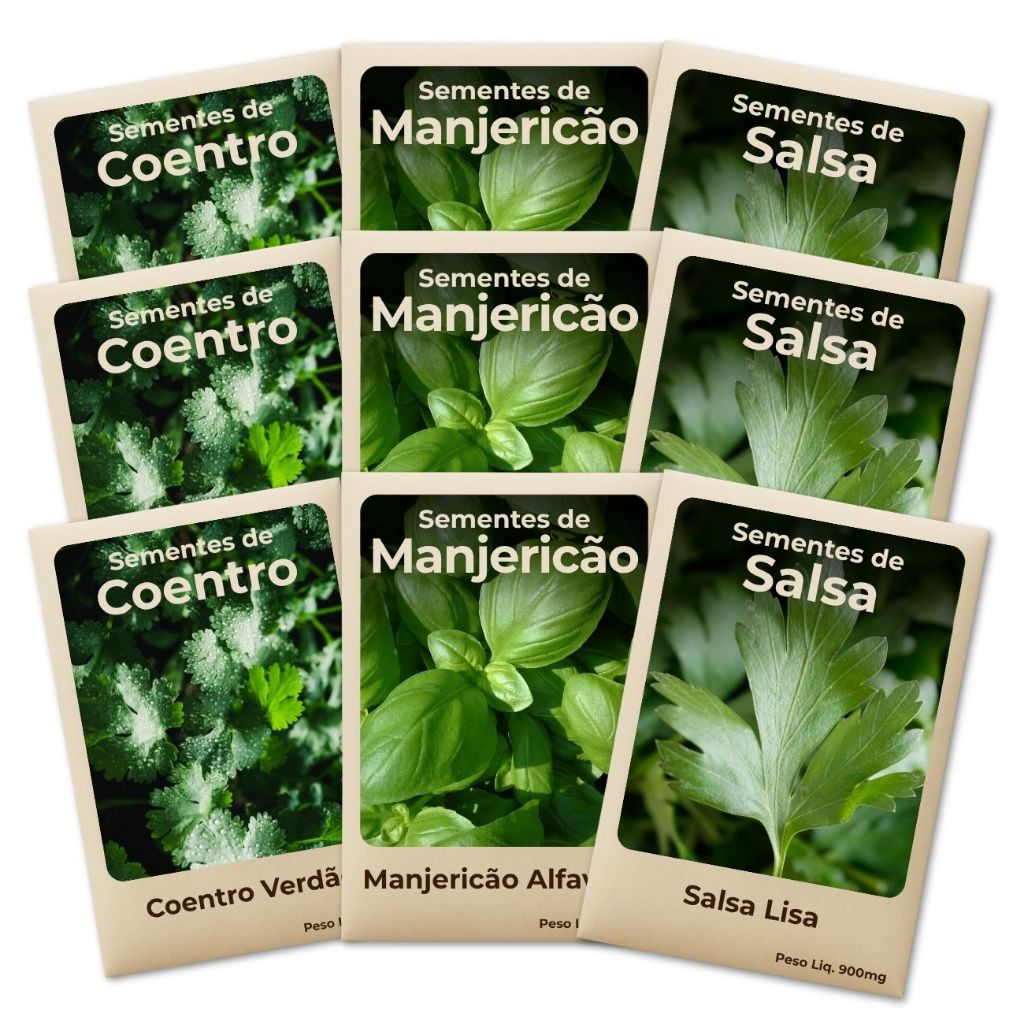 Semente Coentro Manjericão Salsa Qualidade Feltrin Cultivo Fácil e Produtivo -Combo 9 Pct