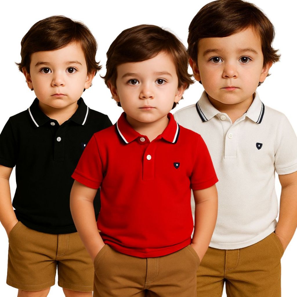 Kit 3 Camiseta Gola Polo Para Menino Bebê 100% Algodão Infantil Na Promoção