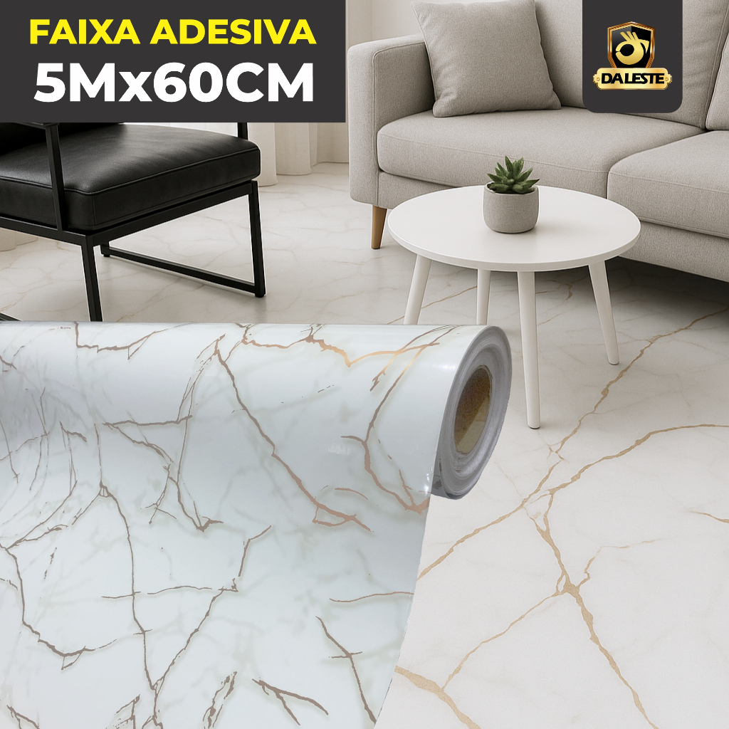 5 Metros X 60CM Adesivo Vinílico Mármore Calataca Brilho Para Chão Autocolante Lavável Decoração Cozinha Sala Banheiro
