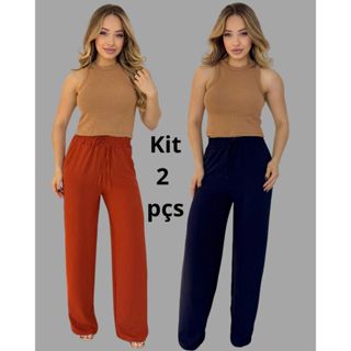 Kit 2 Calças Pantalonas Feminina Cintura Alta em Oferta na Shopee