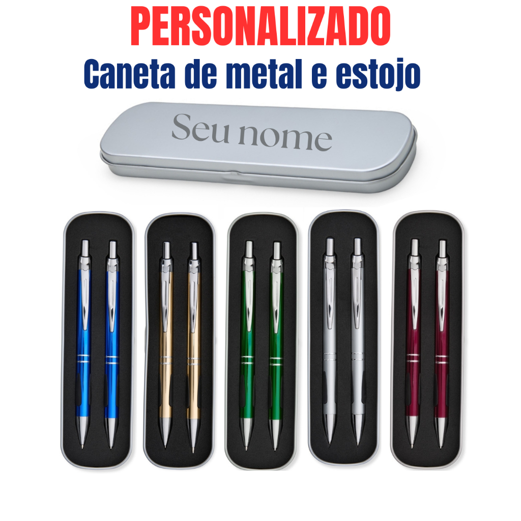 Kit Caneta e lapiseira Metal e Estojo Personalizado nome ou logo presente pais tcc